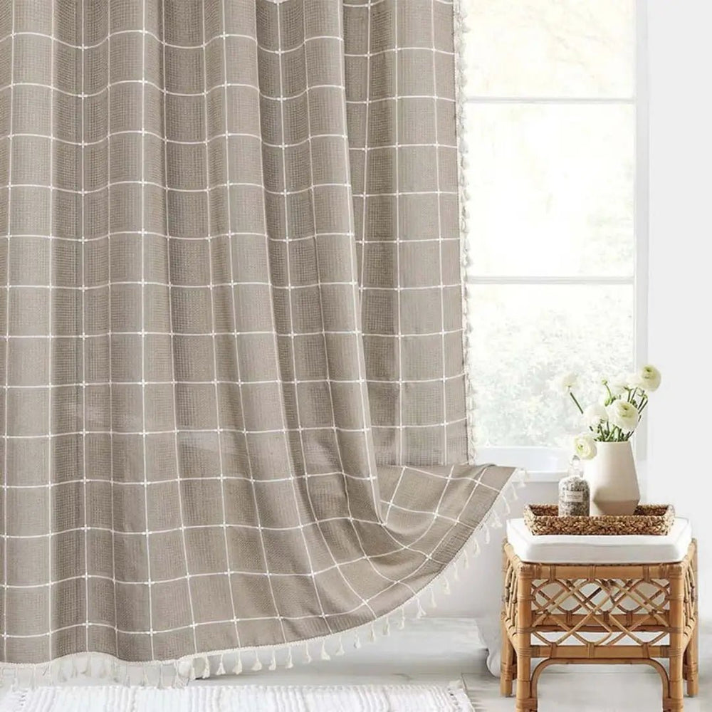 LINENCOVE Bohemian Waterproof Linen Shower Curtain with Tassels - Stylish & Durable Bathroom Decor