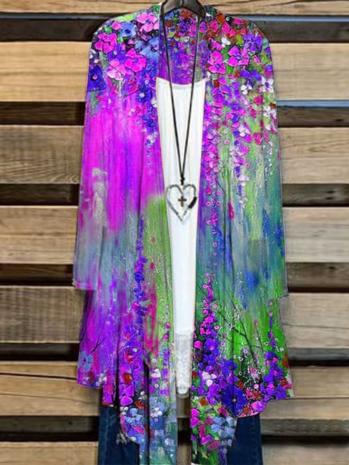 Long Ladies Cardigan with Floral Print – Liva