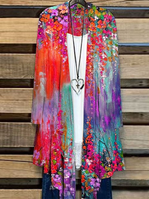 Long Ladies Cardigan with Floral Print – Liva