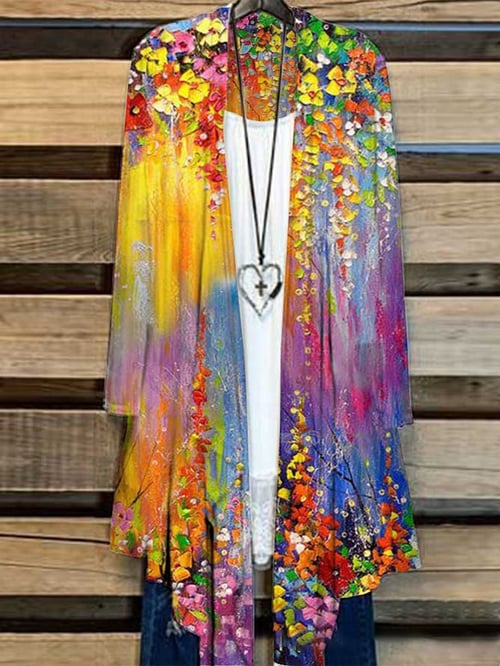 Long Ladies Cardigan with Floral Print – Liva