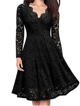 Elegant Long Sleeve Lace Dress with Slash Neck - Perfect for Special Occasions