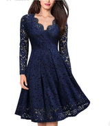 Elegant Long Sleeve Lace Dress with Slash Neck - Perfect for Special Occasions