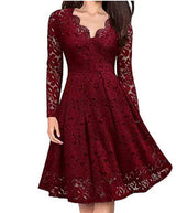 Elegant Long Sleeve Lace Dress with Slash Neck - Perfect for Special Occasions