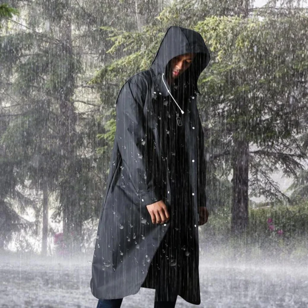 Long Waterproof Men's Rain Jacket with Hood - Titan