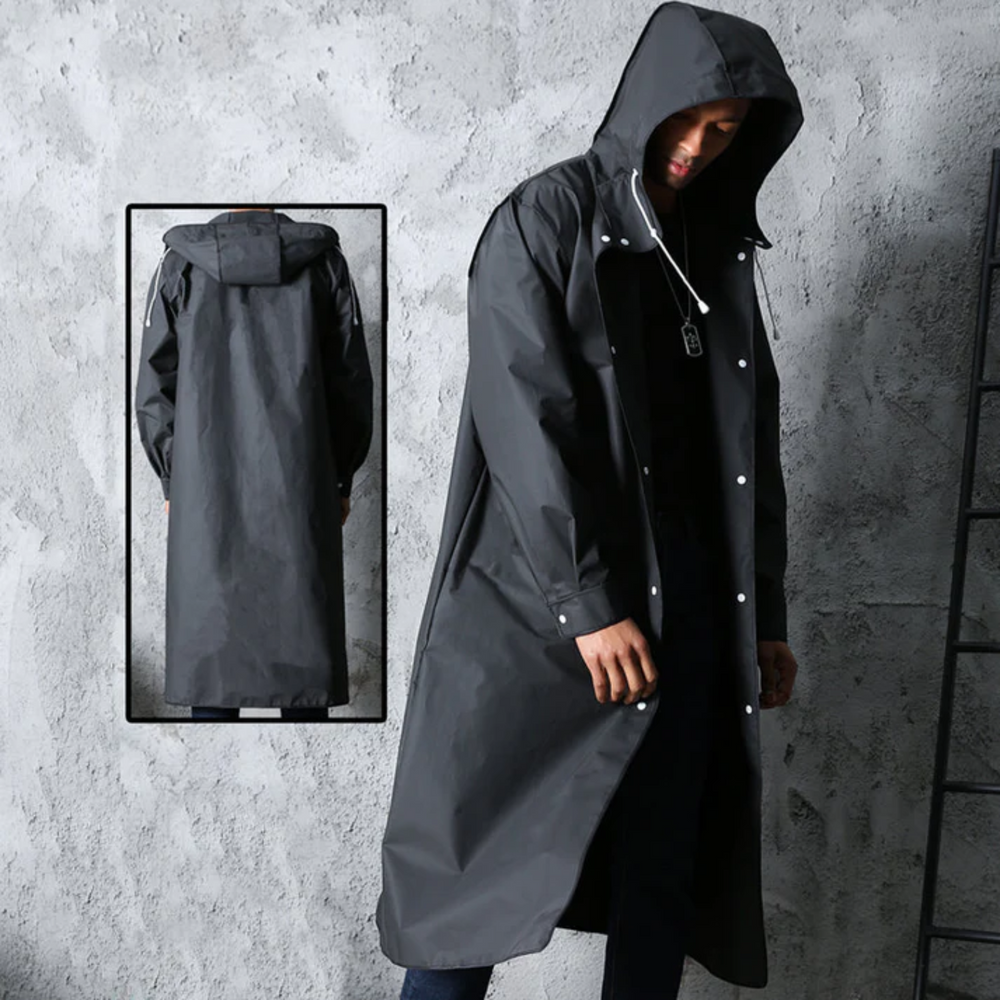 Long Waterproof Men's Rain Jacket with Hood - Titan