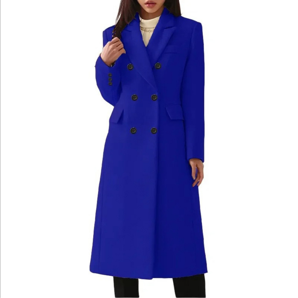 Long Wool Women's Coat with Double Collar - Elise