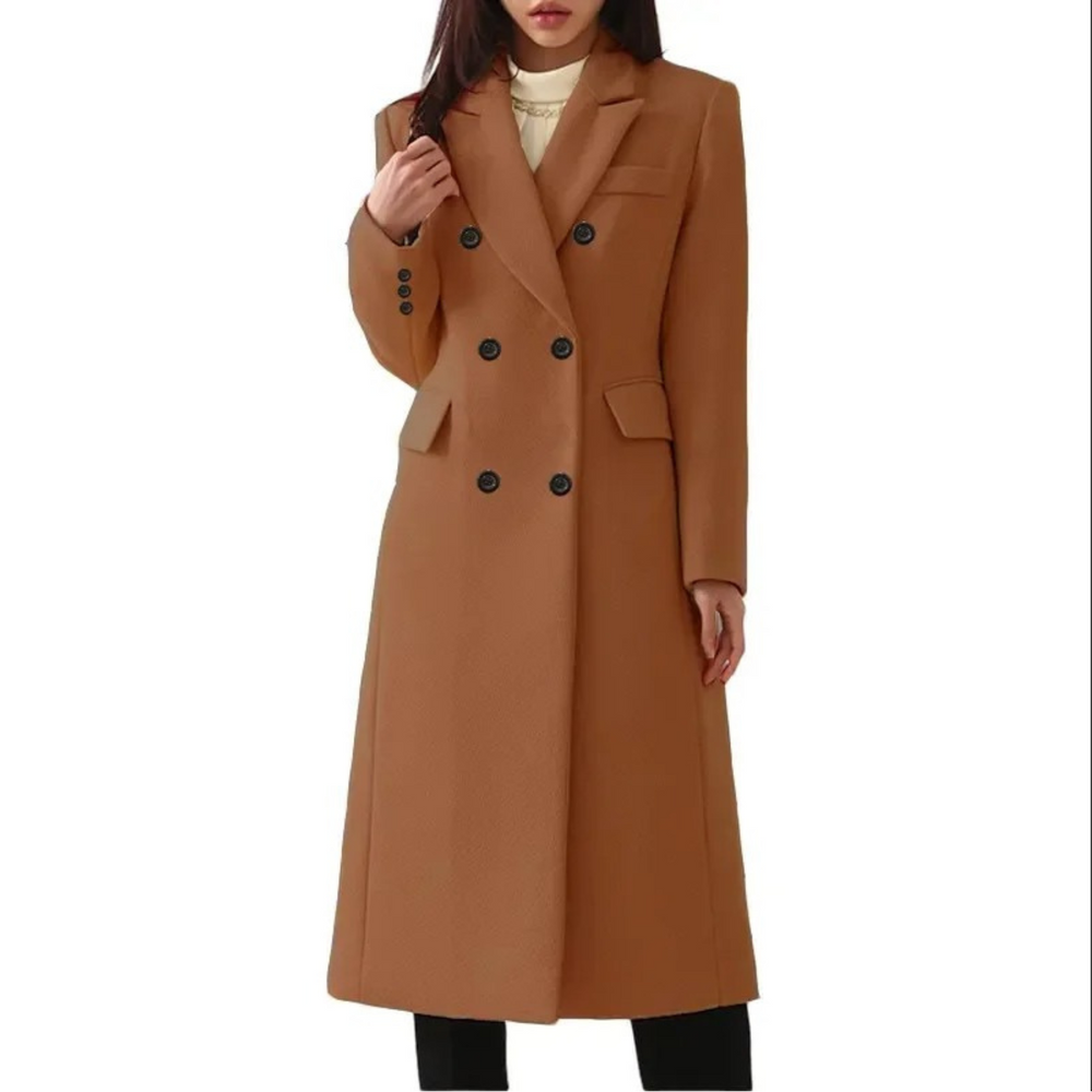 Long Wool Women's Coat with Double Collar - Elise