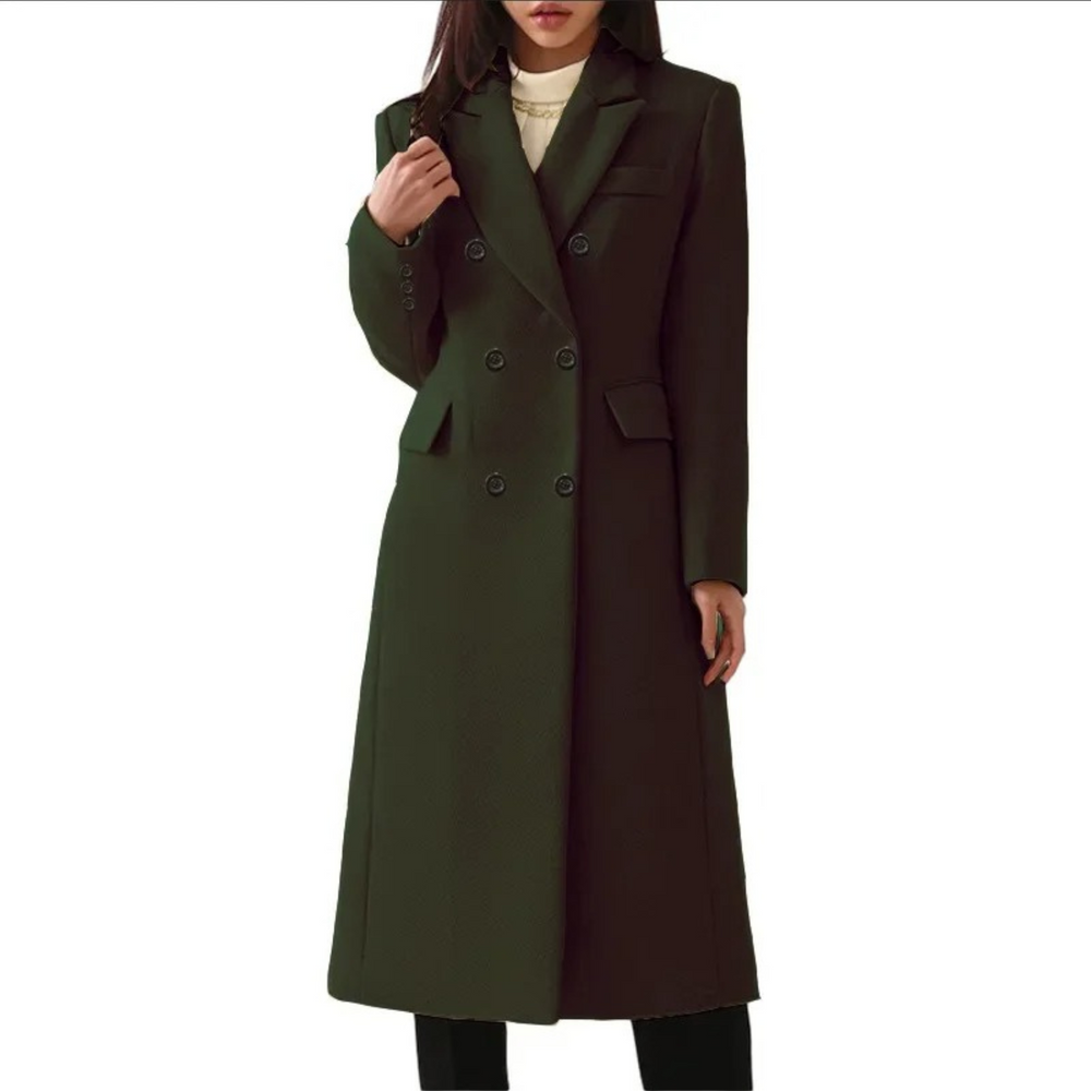 Long Wool Women's Coat with Double Collar - Elise