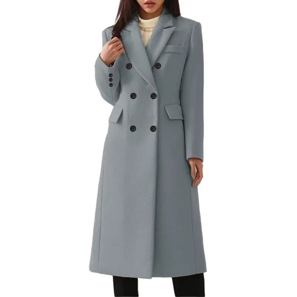 Long Wool Women's Coat with Double Collar - Elise