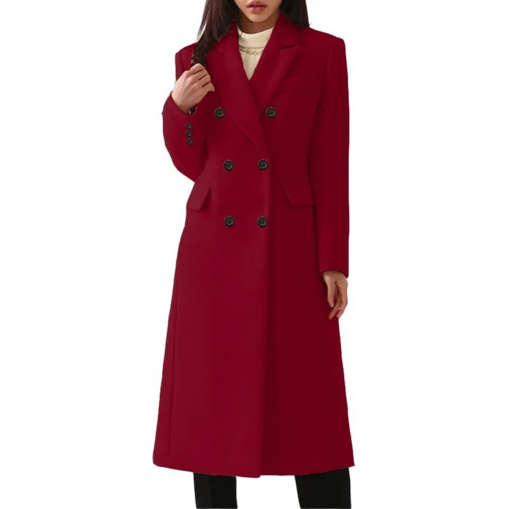 Long Wool Women's Coat with Double Collar - Elise