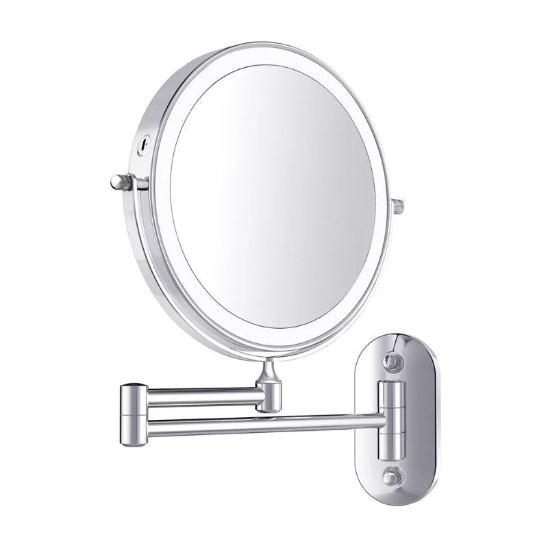 Luminex Rechargeable Chrome LED Magnifying Vanity Mirror - Dual-Sided, Adjustable Brightness, Perfect for Makeup & Skincare