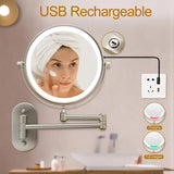 Luminex Rechargeable Chrome LED Magnifying Vanity Mirror - Dual-Sided, Adjustable Brightness, Perfect for Makeup & Skincare