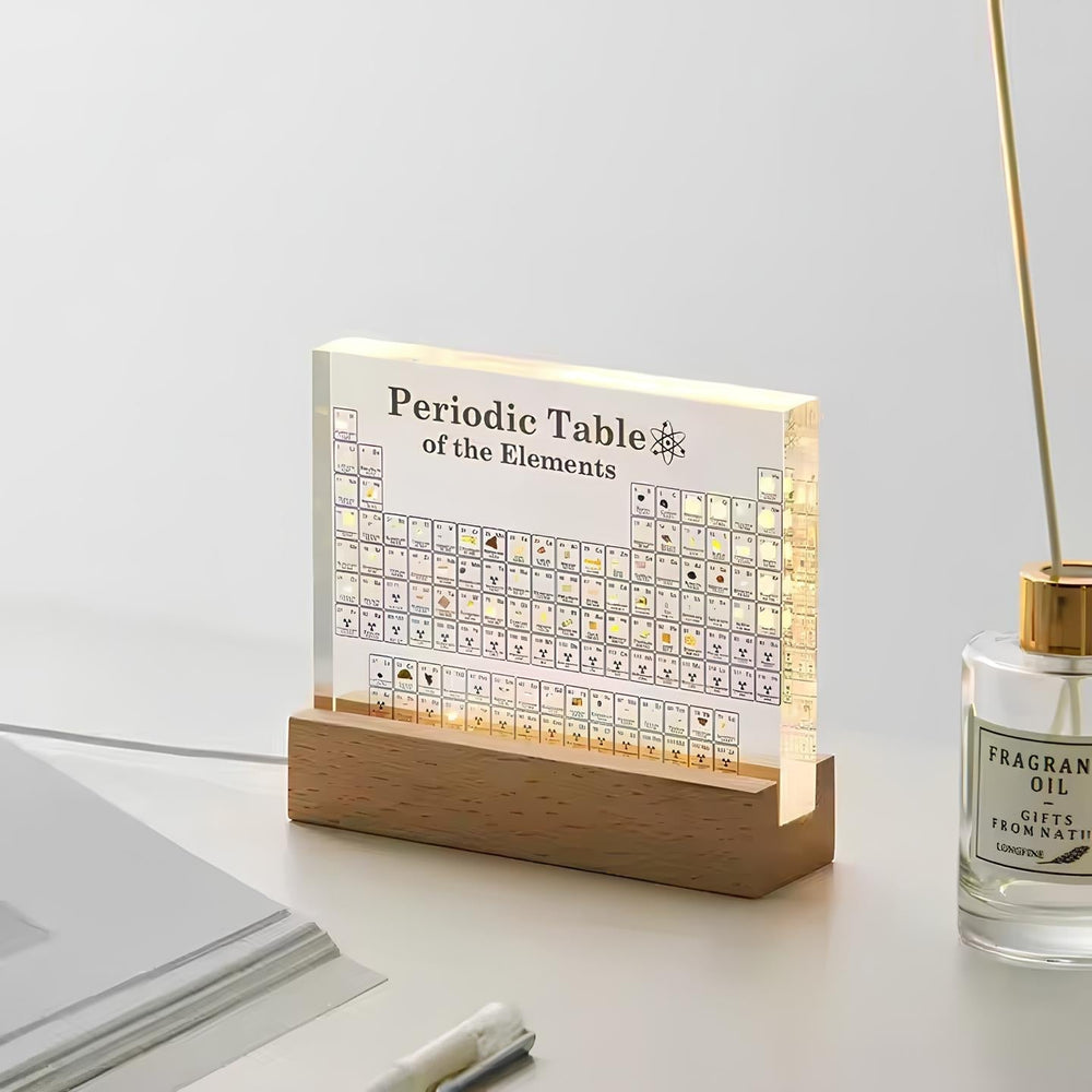 Illuminated Periodic Table Featuring Authentic Elements - Educational Science Display for Home or Classroom