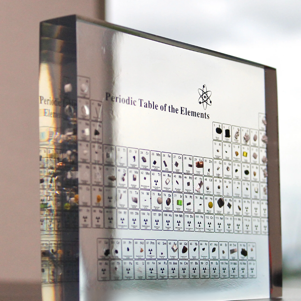 Illuminated Periodic Table Featuring Authentic Elements - Educational Science Display for Home or Classroom