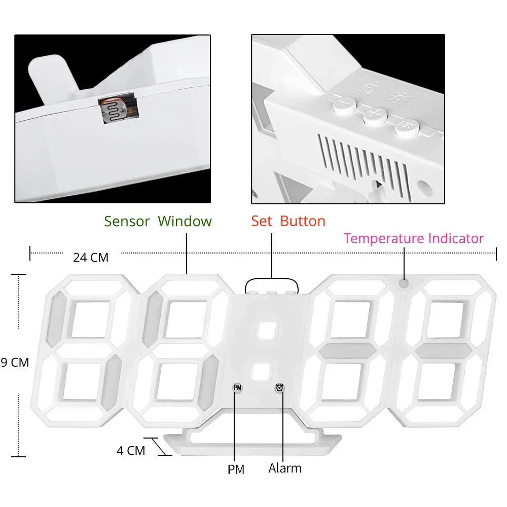 Modern 3D LED Digital Wall Clock - Dimmable Light Display for Home & Office Decor