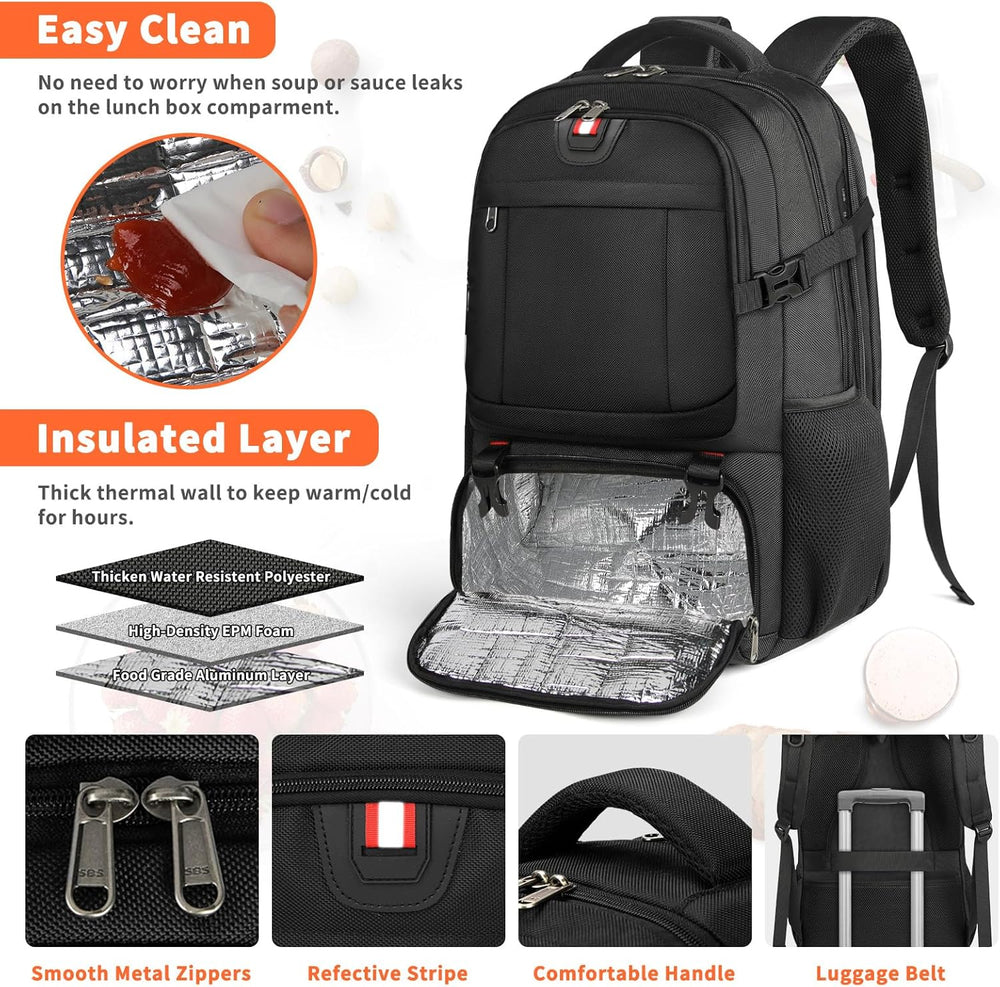 Extra-Large Lunch & Laptop Travel Backpack with USB Charging Port