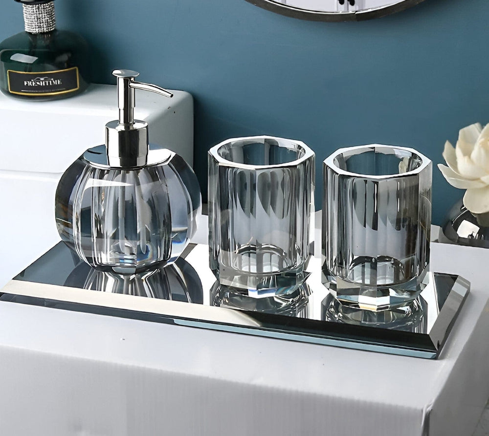 Elegant LustreEdge Crystal Glass Bath Accessory Set - Luxurious Bathroom Decor Upgrade