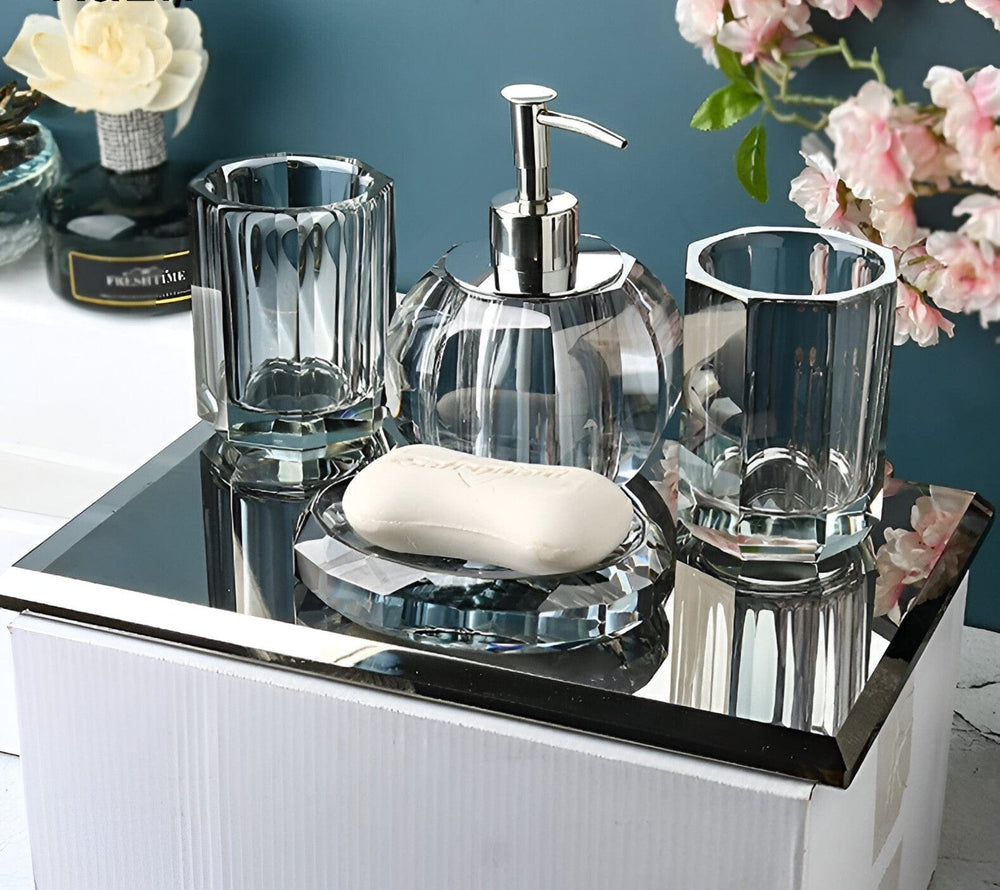 Elegant LustreEdge Crystal Glass Bath Accessory Set - Luxurious Bathroom Decor Upgrade