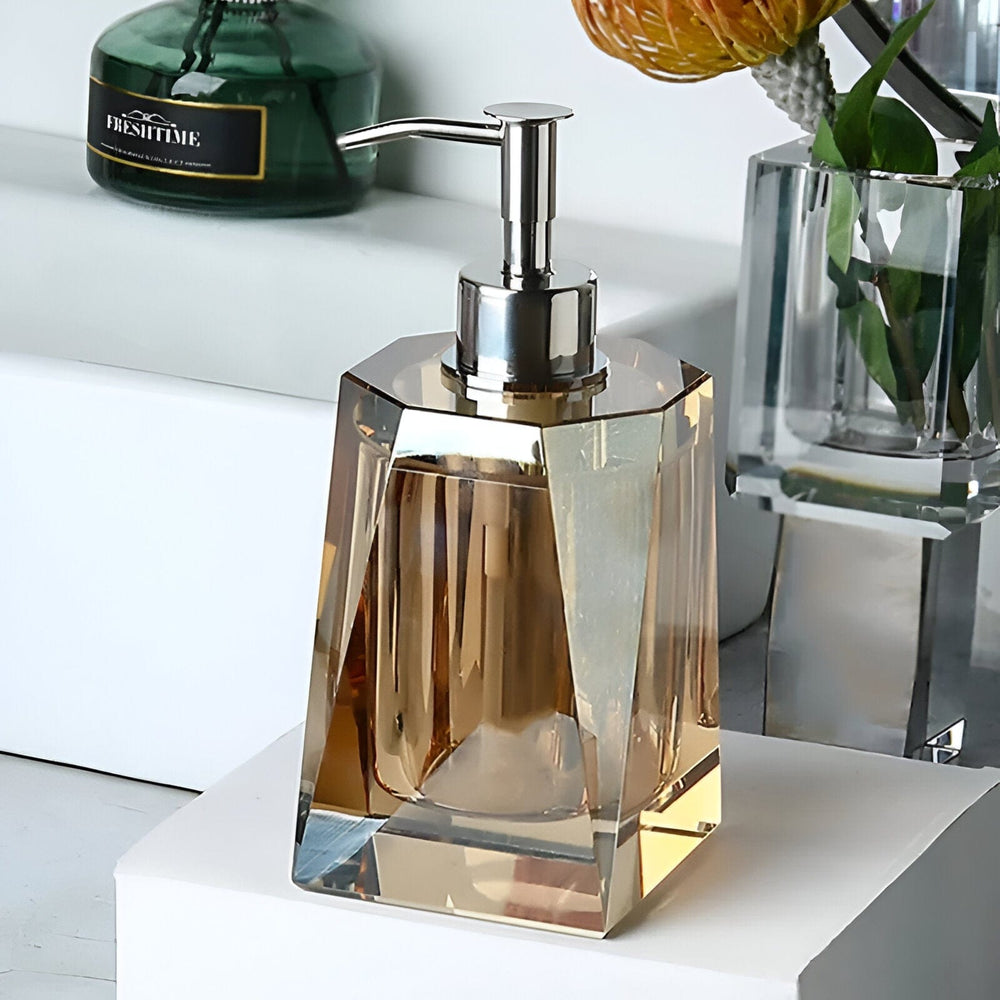 Elegant LustreEdge Crystal Glass Bath Accessory Set - Luxurious Bathroom Decor Upgrade