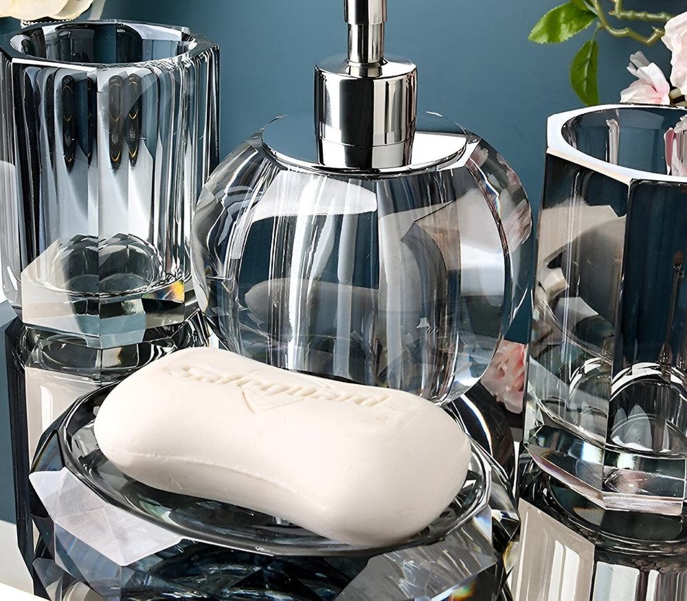 Elegant LustreEdge Crystal Glass Bath Accessory Set - Luxurious Bathroom Decor Upgrade