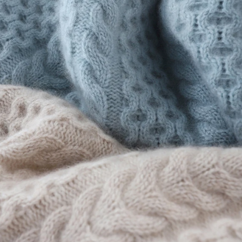 Luxury Cashmere Turtleneck with Checkered Pattern - Celeste