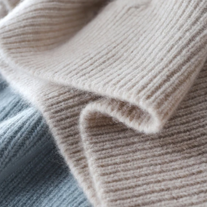 Luxury Cashmere Turtleneck with Checkered Pattern - Celeste