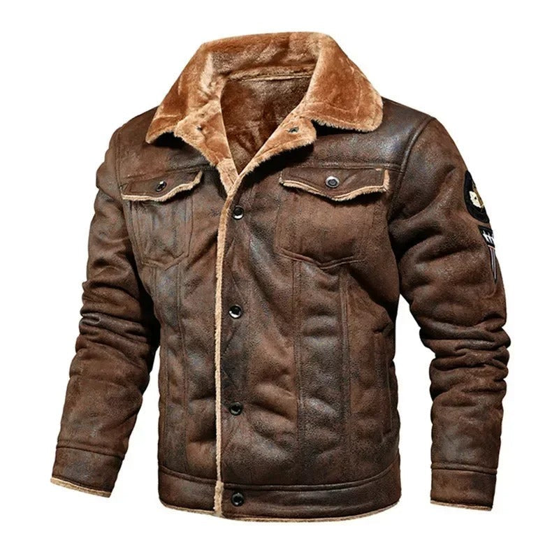 Luxury Oversized Leather Jacket with Velvet Lining - Victor