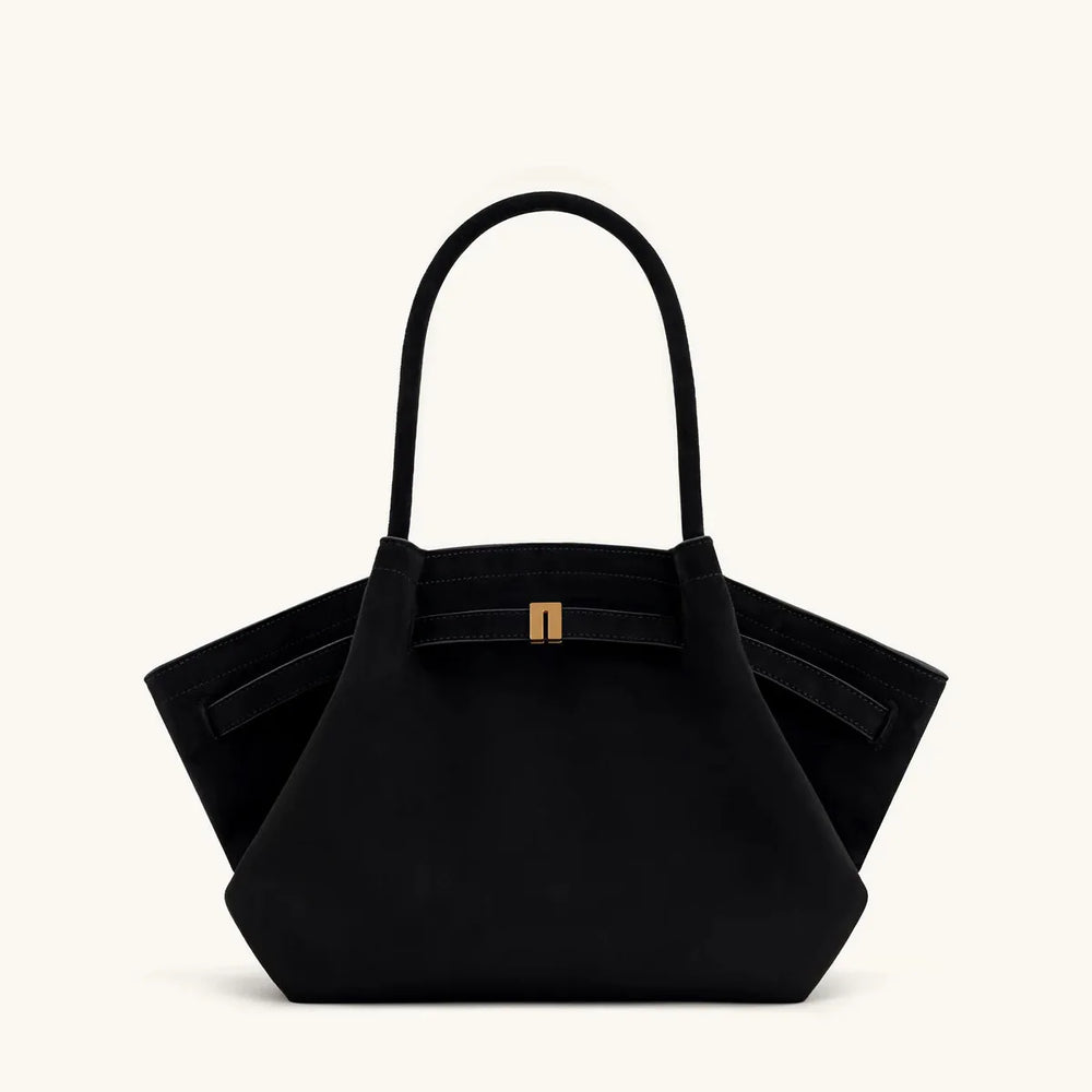 Chic Black Faux Suede Shoulder Tote - Spacious, Stylish & Versatile Handbag