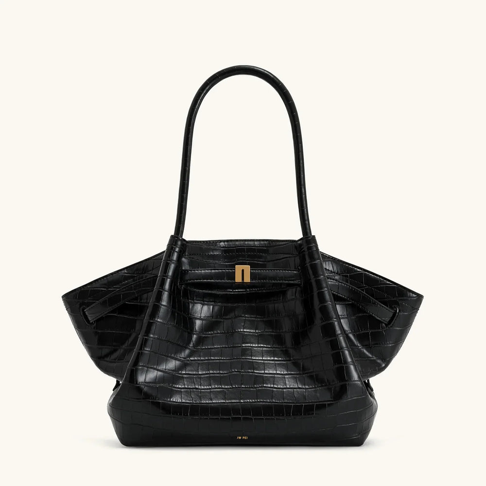 Chic Black Faux Suede Shoulder Tote - Spacious, Stylish & Versatile Handbag