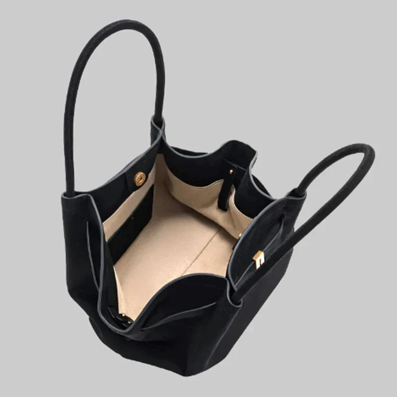 Chic Black Faux Suede Shoulder Tote - Spacious, Stylish & Versatile Handbag