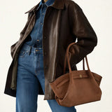 Chic Black Faux Suede Shoulder Tote - Spacious, Stylish & Versatile Handbag