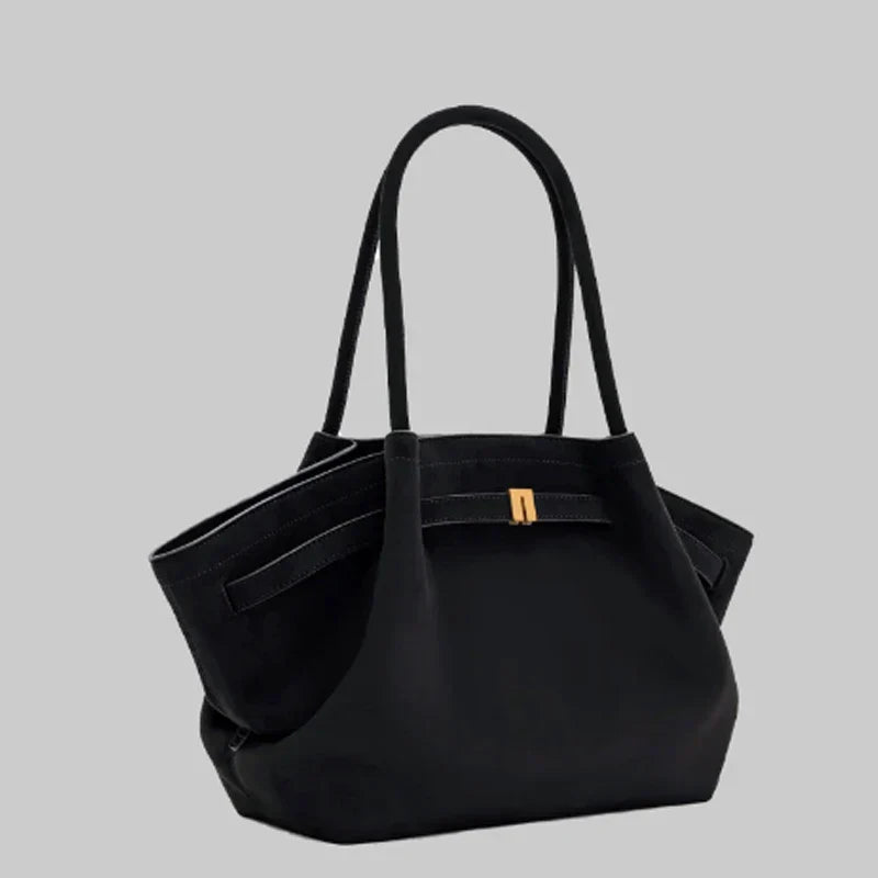 Chic Black Faux Suede Shoulder Tote - Spacious, Stylish & Versatile Handbag