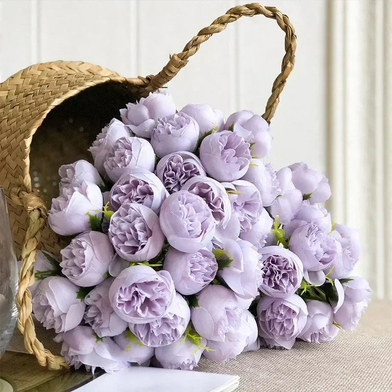 27 Realistic Silk Peony Blooms - Soft Romantic Shades for Elegant Floral Arrangements