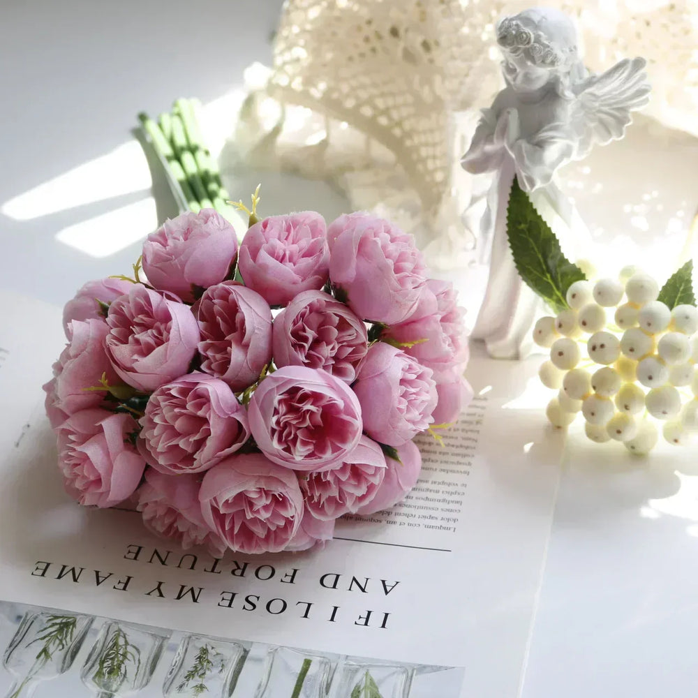 27 Realistic Silk Peony Blooms - Soft Romantic Shades for Elegant Floral Arrangements