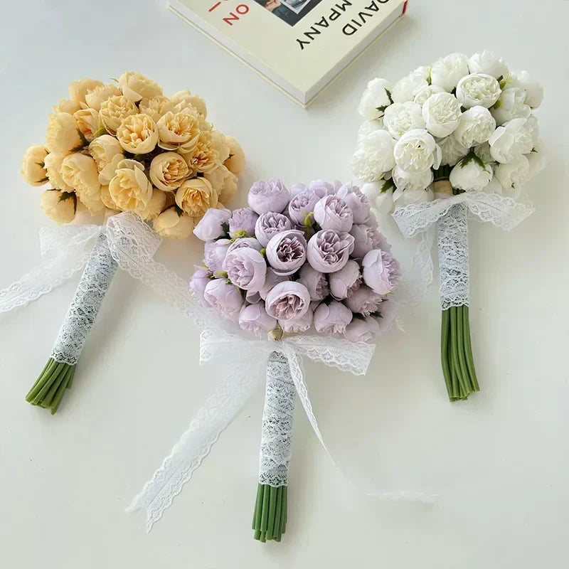 27 Realistic Silk Peony Blooms - Soft Romantic Shades for Elegant Floral Arrangements
