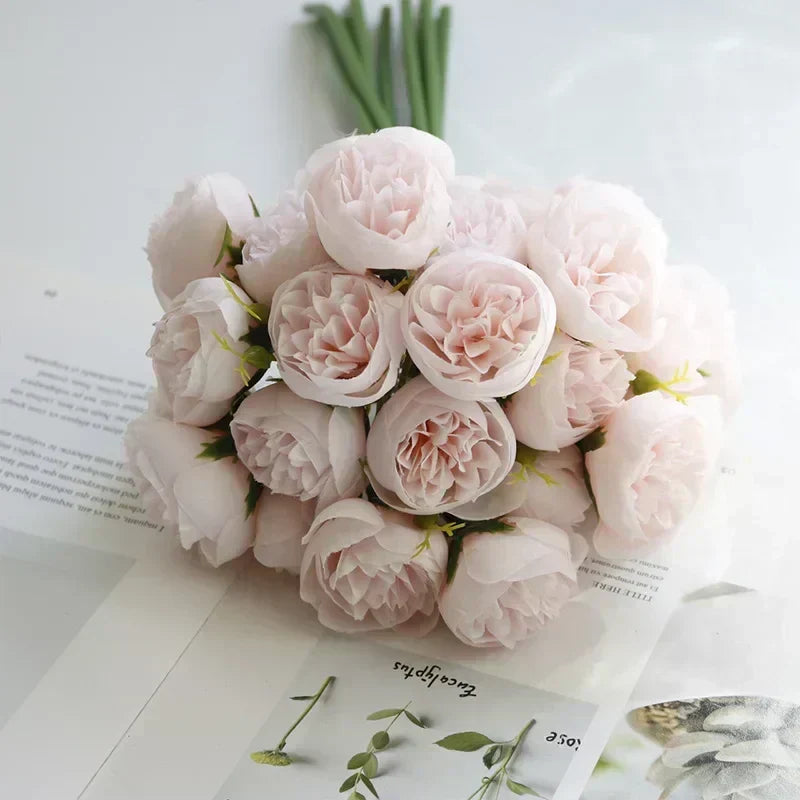 27 Realistic Silk Peony Blooms - Soft Romantic Shades for Elegant Floral Arrangements