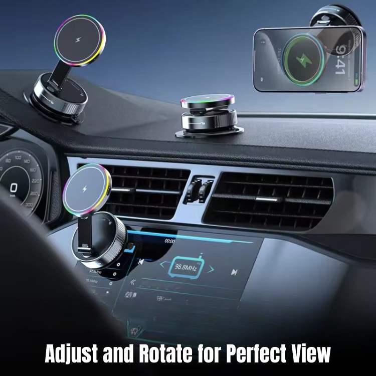 Magnetic Car Phone Mount – 15W Wireless Charging, MagSafe & 360° Rotation
