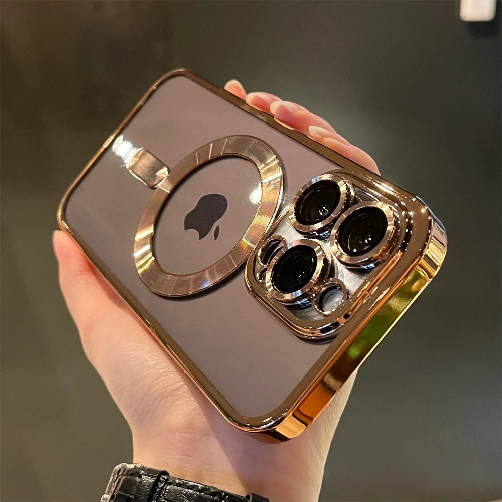 Stylish Golden Magnetic Soft-Shell Case for iPhone – Ultimate Protection & Sleek Design
