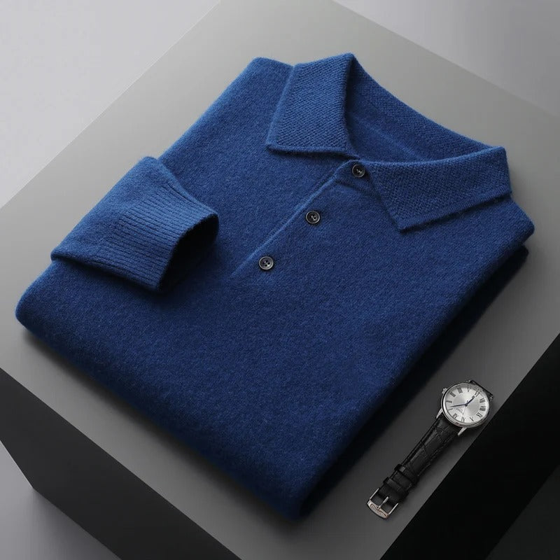 Enhanced Product Title: Tobias™ Luxury Cashmere Polo Business Sweater - Elegant & Comfortable Pullover for Professional Attire

This optimized title includes keywords that potential customers might search for, such as "luxury," "cashmere," "business," "sw