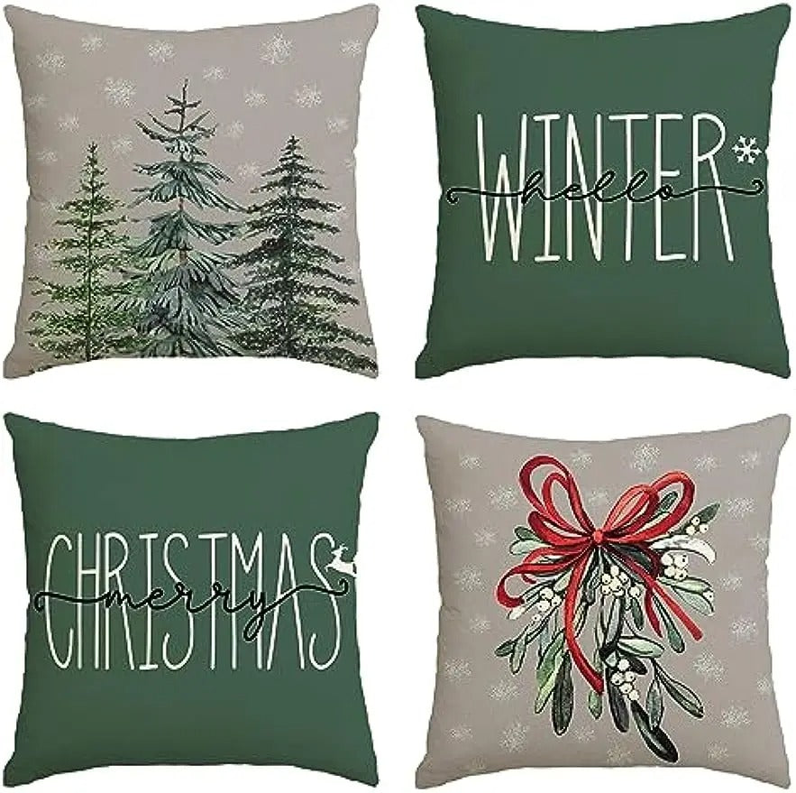 Christmas Tree Cushion Cover – Festive Green or Gray Pillow Case