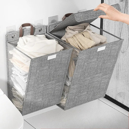 Laundry Hamper – Foldable Design, Wall-Mounted Install & Punch-Free Adhesive