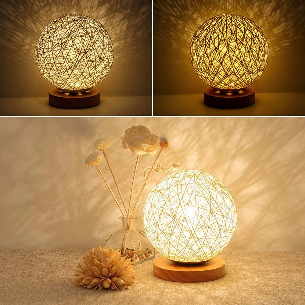 Rattan Ball Table Lamp – Dimmable, 30cm, USB-Powered Warm White LED