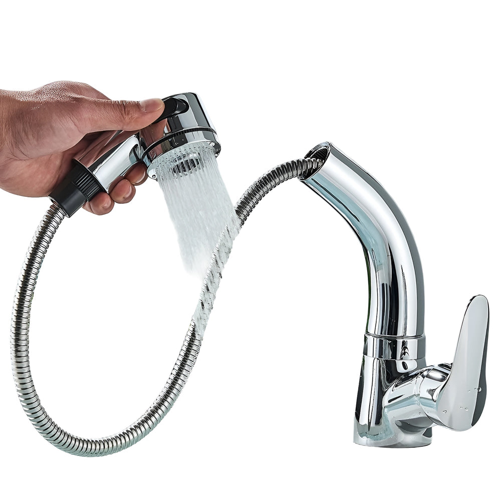 Enhanced Product Title: **Waschtischarmatur mit ausziehbarem Brausekopf – Flexible Reichweite für optimales Waschen und Reinigen** 

This title maintains the original product's essence while adding keywords that can improve search visibility and appeal to