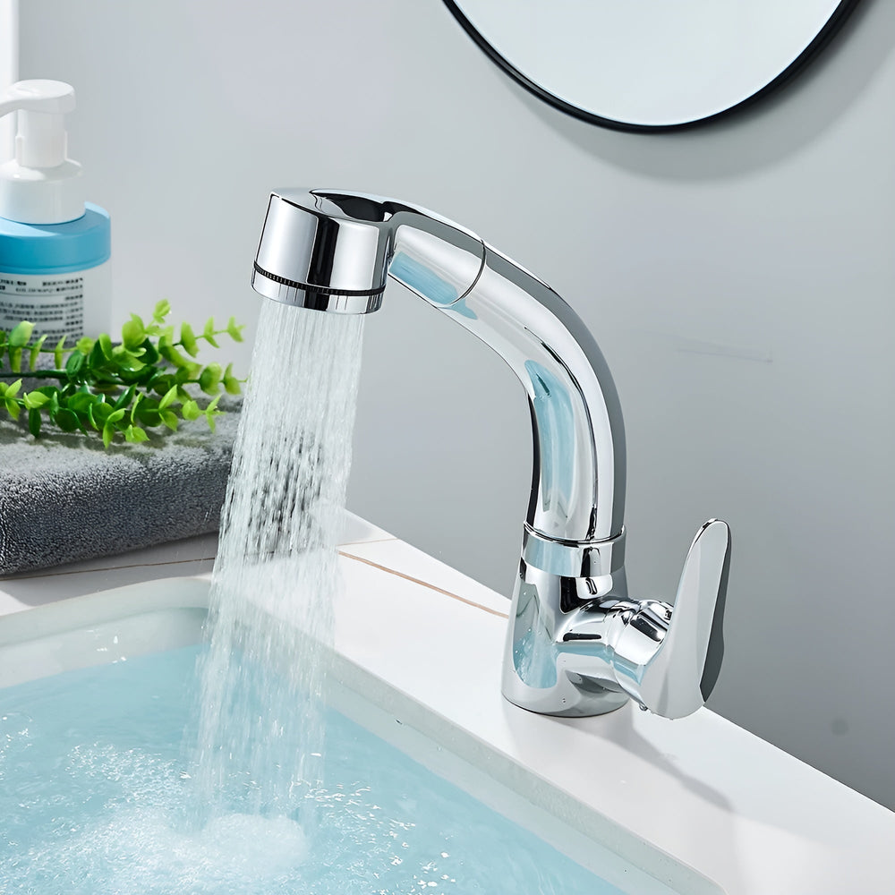 Enhanced Product Title: **Waschtischarmatur mit ausziehbarem Brausekopf – Flexible Reichweite für optimales Waschen und Reinigen** 

This title maintains the original product's essence while adding keywords that can improve search visibility and appeal to