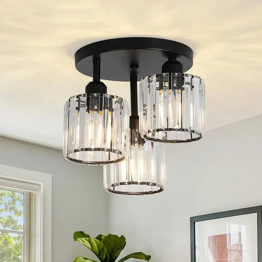 Crystal Ceiling Light – Gold Luxury Finish, 3-Light Design &amp; Semi-Flush Mount