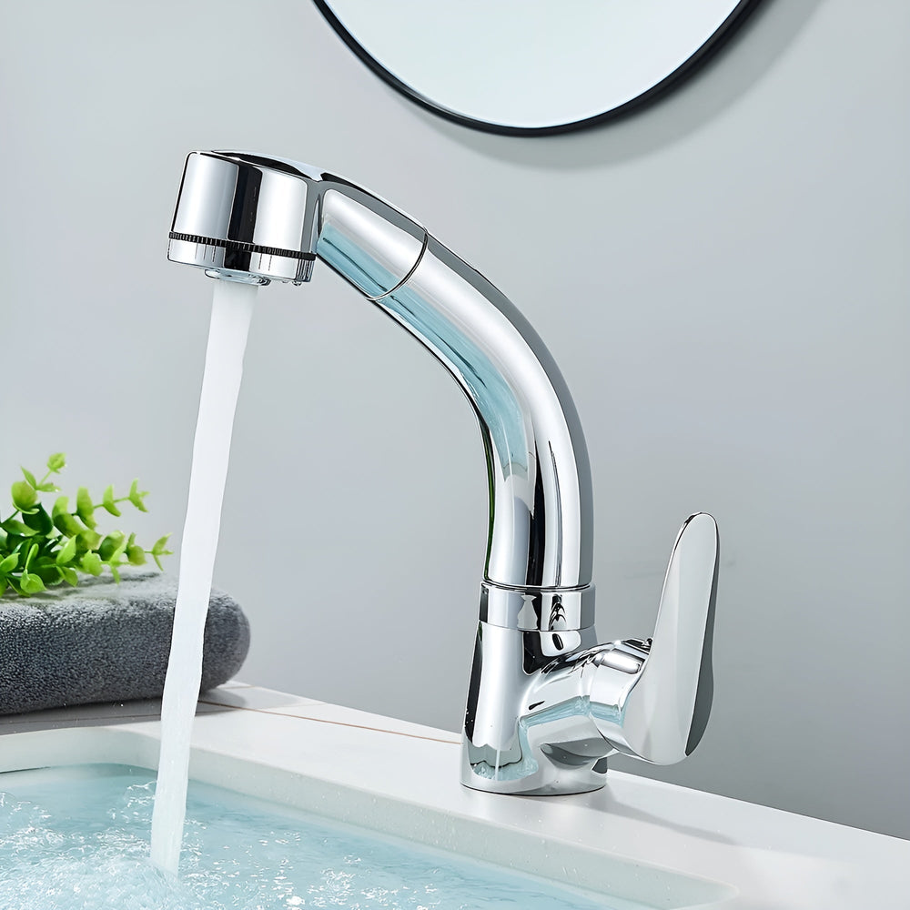 Enhanced Product Title: **Waschtischarmatur mit ausziehbarem Brausekopf – Flexible Reichweite für optimales Waschen und Reinigen** 

This title maintains the original product's essence while adding keywords that can improve search visibility and appeal to