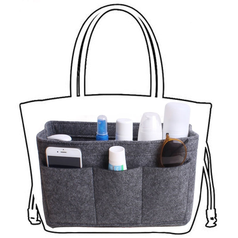 Premium Felt Handbag and Makeup Organizer Insert - Stylish, Versatile Storage Solution for Purses and Cosmetics