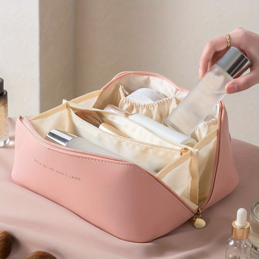Luxury Travel Makeup Organizer with Zipper – Stylish Toiletry Bag for Cosmetics & Essentials