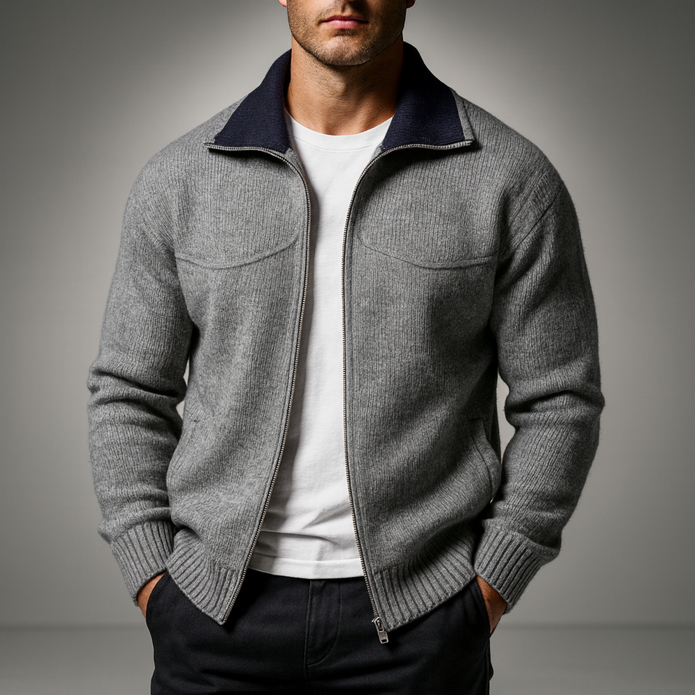 Men's zip-through cardigan, view 2