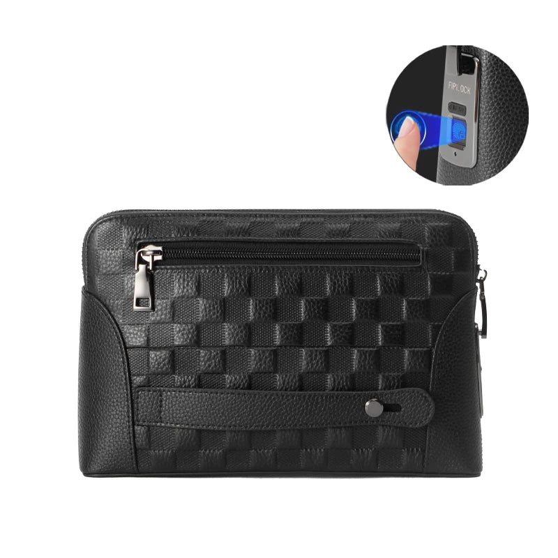 Men's Leather Anti-Theft Handbag with Fingerprint Lock – Secure Clutch & Wallet for Everyday Use